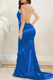 Fashion Sexy Solid Backless O Neck Evening Dress