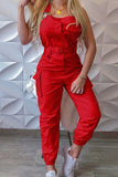 Casual Solid Patchwork Backless Square Collar Regular Jumpsuits
