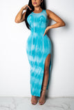 Fashion Printed Digital   Light Blue Dress
