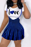 Casual Plaid Split Joint O Neck Short Sleeve Two Pieces
