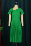 Fashion Casual Solid Split Joint Oblique Collar Pleated Plus Size Dresses