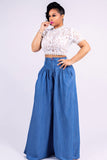 Denim Button Fly Sleeveless High Solid Patchwork Loose Pants Pants