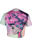 Fashion Printing Round Neck Pink T-shirt