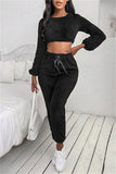 Fashion Casual Solid Basic O Neck Long Sleeve Two Pieces