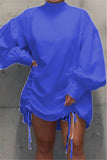 Fashion Casual Lantern Sleeve Long Sleeve Mandarin Collar Shirt Dress Mini Print Dresses