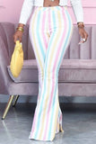 Fashion Casual Striped Print Basic Regular Mid Waist Trousers