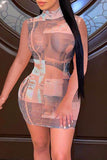 Fashion Sexy Print Basic Turtleneck Sleeveless Dress