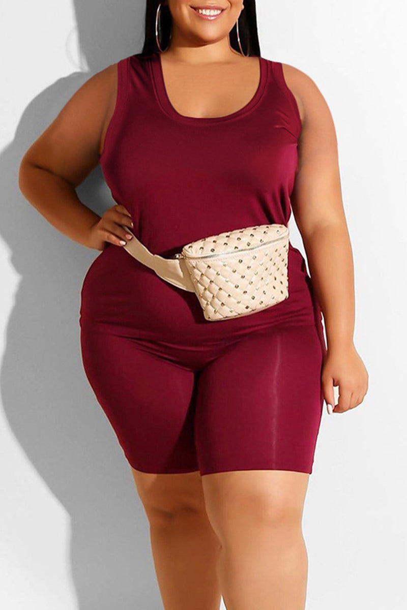 Casual Solid Basic U Neck Plus Size Two Pieces