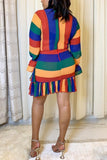 Fashion Sexy Striped Printing Multicolor Dress