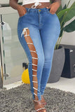 Fashion Casual Solid Embroidered Hollowed Out Plus Size Jeans