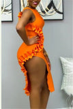 Fashion Sexy Wooden Ear Slit Orange Dress