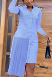 Fashion V-Neck Woven Light Blue Dress