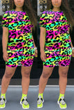 Fashion Casual Leopard Print Pink Two-piece Set
