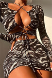 Fashion Sexy Print Bandage Hollowed Out Long Sleeve Dresses