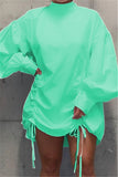 Fashion Casual Lantern Sleeve Long Sleeve Mandarin Collar Shirt Dress Mini Print Dresses