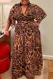 Casual Print Leopard Split Joint V Neck Straight Plus Size Dresses