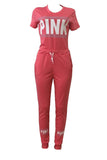 Fashion casual Letter Printing Pink Two-piece Set