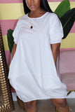 Casual  Bubble sleeves Short Sleeves O neck Lantern skirt Knee-Length Solid Dresses