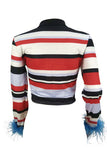 Casual Striped Villi Cuff Red T-shirt