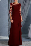 Elegant Solid Split Joint See-through O Neck Evening Dress Dresses