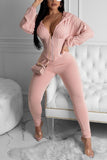 Fashion Casual Pink Long Sleeve Sports Set