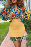 Sexy Not Positioning Printed Patchwork V Neck Long Sleeve Dresses
