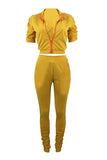 Casual Long Sleeves Yellow Blending Two-piece Pants Set