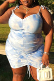 Fashion Sexy Plus Size Tie Dye Printing Spaghetti Strap Sleeveless Dress
