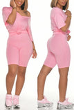 Fashion Short Sleeve T-shirt Shorts Pink Casual Set