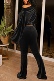 Casual Solid Split Joint One Shoulder Long Sleeve Two Pieces