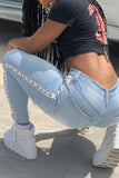 Casual Solid Split Joint High Waist Skinny Denim Jeans