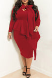 Casual Solid Split Joint Flounce Asymmetrical With Bow Asymmetrical Collar Plus Size Two Pieces