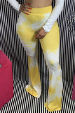 Yellow Polyester Elastic Fly Sleeveless High Patchwork Print Boot Cut Pants Bottoms