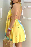 Fashion Casual Print Bandage Backless Halter Sleeveless Dress