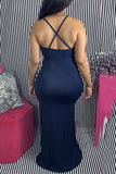 Polyester Fashion Sexy adult Blue Pink Spaghetti Strap Sleeveless Slip A-Line Floor-Length Patchwork tassel Solid backless Dresses