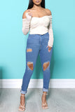 Fashion Casual Solid Ripped Regular Jeans