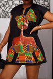 Fashion Casual Street Figure Character Printing Asymmetrical Collar T-shirt Dress Dresses
