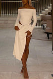 Casual Elegant Plain Backless Slit Off the Shoulder Long Sleeve Two Pieces