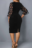 Vintage Print Hollowed Out Split Joint See-through O Neck Straight Dresses
