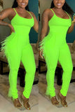 Fashion Sexy Fluorescent Asymmetrical Solid Polyester Sleeveless Slip  Jumpsuits