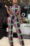 Casual Fashion crop top Bandage Plaid Two Piece Suits asymmetrical Slim fit Geometric Stra