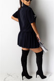 Fashion Casual Letter Embroidered Black Pleated Skirt Two-Piece Set