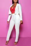 Sexy V-Neck Straight Suit White Two-Piece Suit