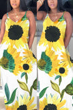 Fashion Sexy Sunflower Print Yellow Sling Dress