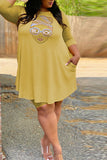 Casual Solid Split Joint Hot Drill O Neck Long Sleeve Plus Size Dresses