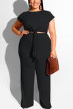 Casual Straight Pants Strap Black Two-Piece Suit