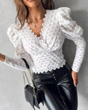 Gigot Sleeve Scallop Trim Lace Top
