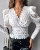 Gigot Sleeve Scallop Trim Lace Top