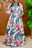Casual Print Hollowed Out O Neck Long Dress Dresses