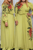 Casual Print Split Joint O Neck Cake Skirt Plus Size Dresses